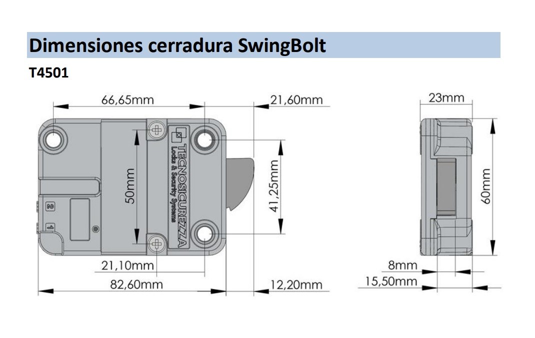 CERRADURA ELECTRONICA MINITECH PESTILLO OSCILANTE SWINGBOLT TECNOSICUREZZA