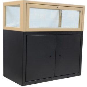 Vitrina blindada antibala y antimazo con armario. Homologación clase BR2 EN 1063 y nivel P6B EN 356. Para joyas, monedas, oro en