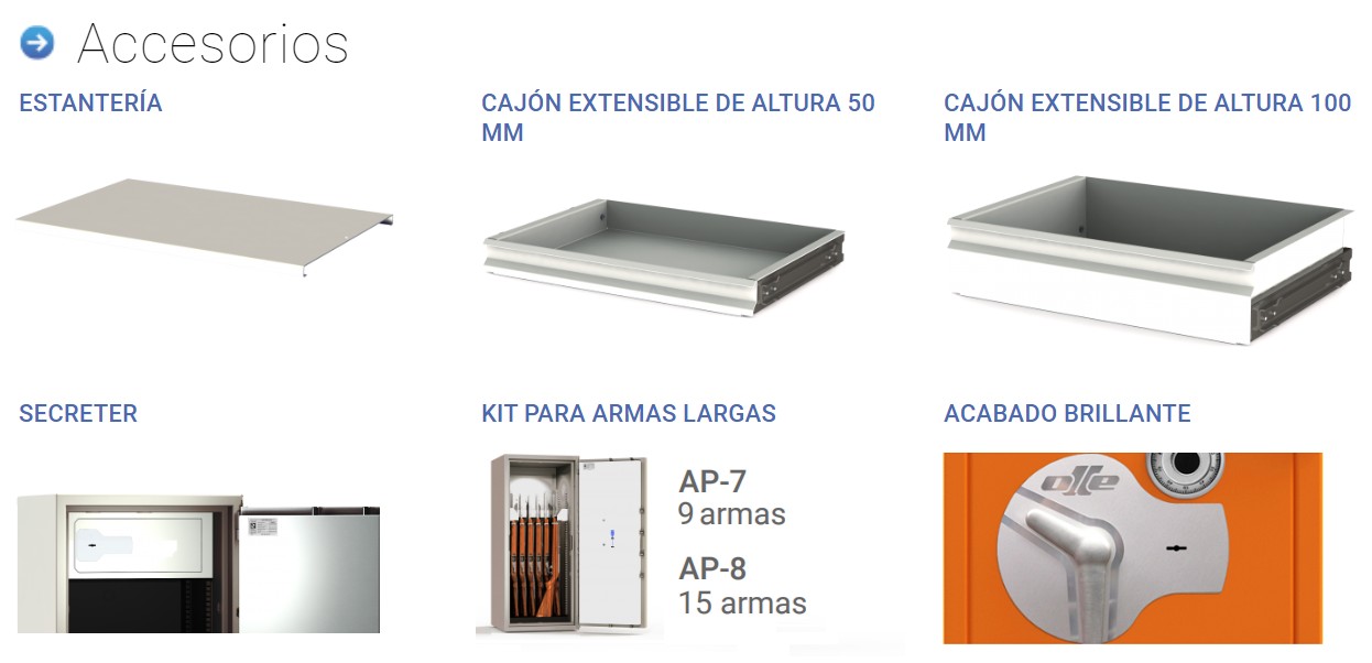 Accesorios opcionales a consultar para caja fuerte Olle serie AR III AR9