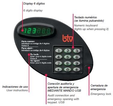 TECLADO CAJA FUERTE BTV MIAMI 15