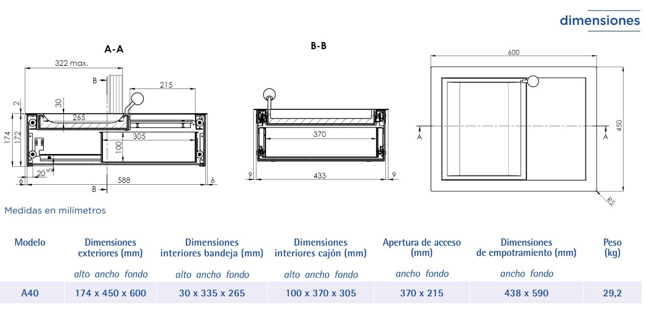 PASAPAQUETES A40 CON BANDEJA Y CAJÓN DESLIZANTE CON BLOQUEO AUTOMATICO HOMOLOGADO ANTIBALA FB4 EN1522