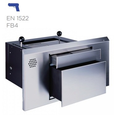 Pasapaquetes Modelo PPC1C con interfono. Cajón grande y bandeja pasamonedas con bloqueo antibala FB4 EN1522